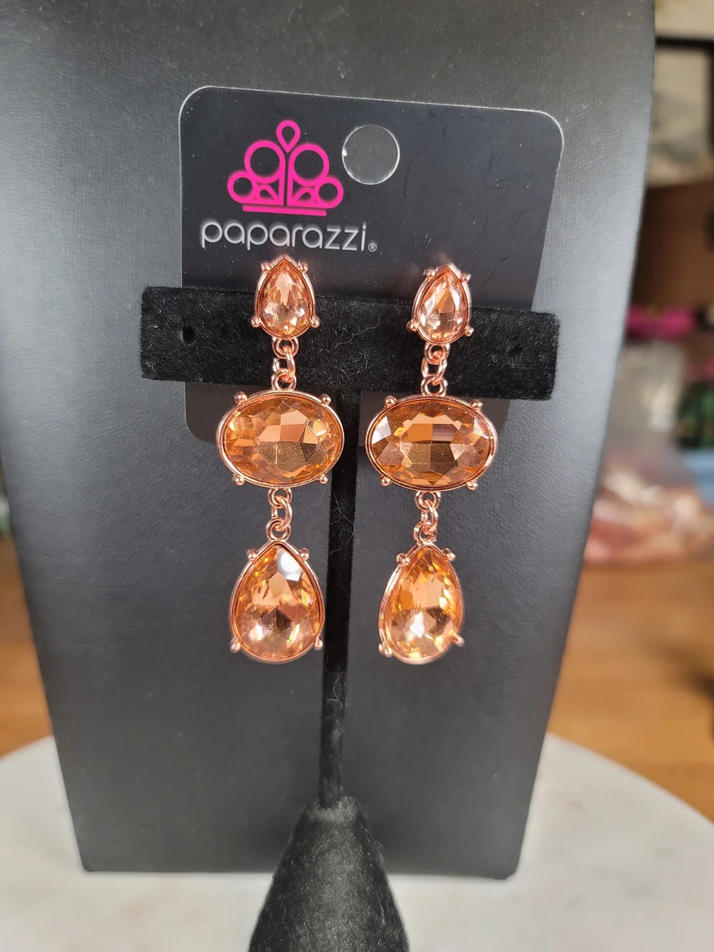 Paparazzi Copper Crystal Triple Drop Earrings